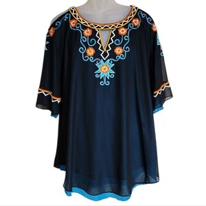 Tunique Boho Cold Shoulder Embroidered Tunic Top M